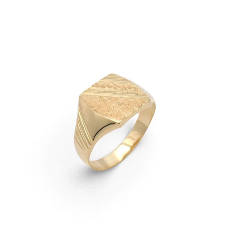 Unisex Chevalier Ring in 18kt Yellow Gold, Satin and Chiseled - 4.30 gr