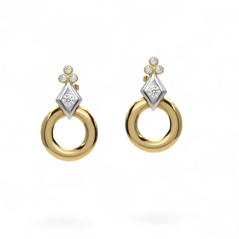 18kt Yellow and White Gold Drop Earrings with Zirconia, 3.5 cm - 6.2 g