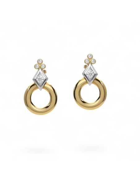 Orecchini Pendenti Oro Giallo e Bianco 18kt con Zirconi 3,5 cm - 6,2 gr