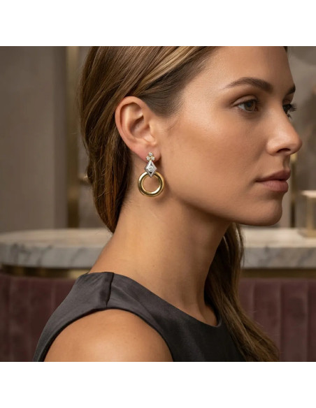 18kt Yellow and White Gold Drop Earrings with Zirconia, 3.5 cm - 6.2 g