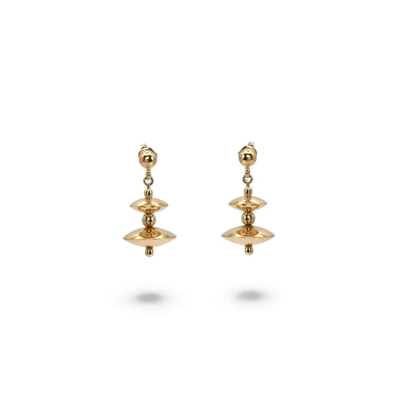 Orecchini Pendenti Oro Giallo 18kt con Dischi Bombati 2,5 cm - 7,3 gr