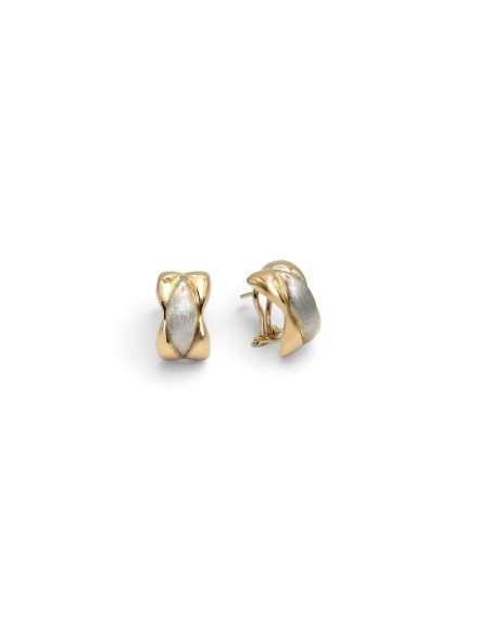Orecchini a Fascia Oro Giallo Lucido e Bianco Satinato 18kt con Clip 2 cm - 6,40 gr