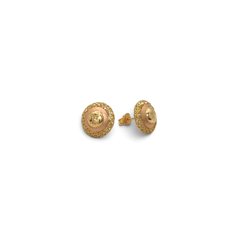 Pendientes de botón de oro amarillo y rosa de 18 quilates con diseño de sol y luna en acabado satinado, 1,5 cm - 4,1 g