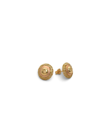 Orecchini a Lobo Oro Giallo e Rosa 18kt Sole Luna Satinati 1,5 cm - 4,1 gr
