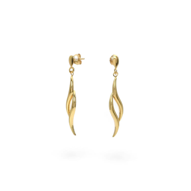 Orecchini Pendenti Oro Giallo 18kt con Linea Fluida Ondulata 3 cm - 1,0 gr