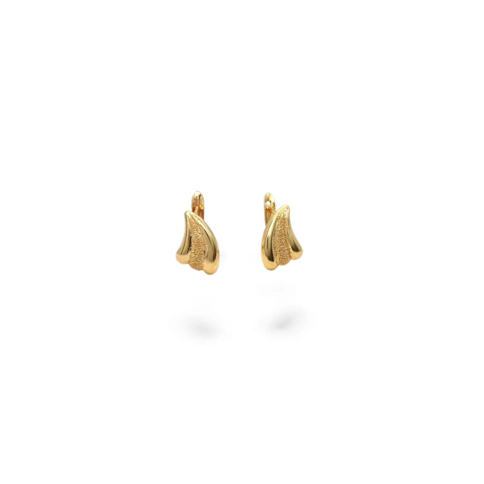 Orecchini Oro Giallo 18kt a Foglia Lucida e Satinata con Monachella 1,5 cm - 2,4 gr