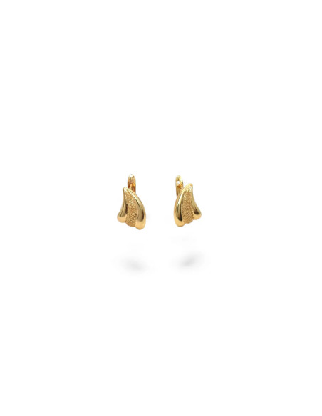 Orecchini Oro Giallo 18kt a Foglia Lucida e Satinata con Monachella 1,5 cm - 2,4 gr