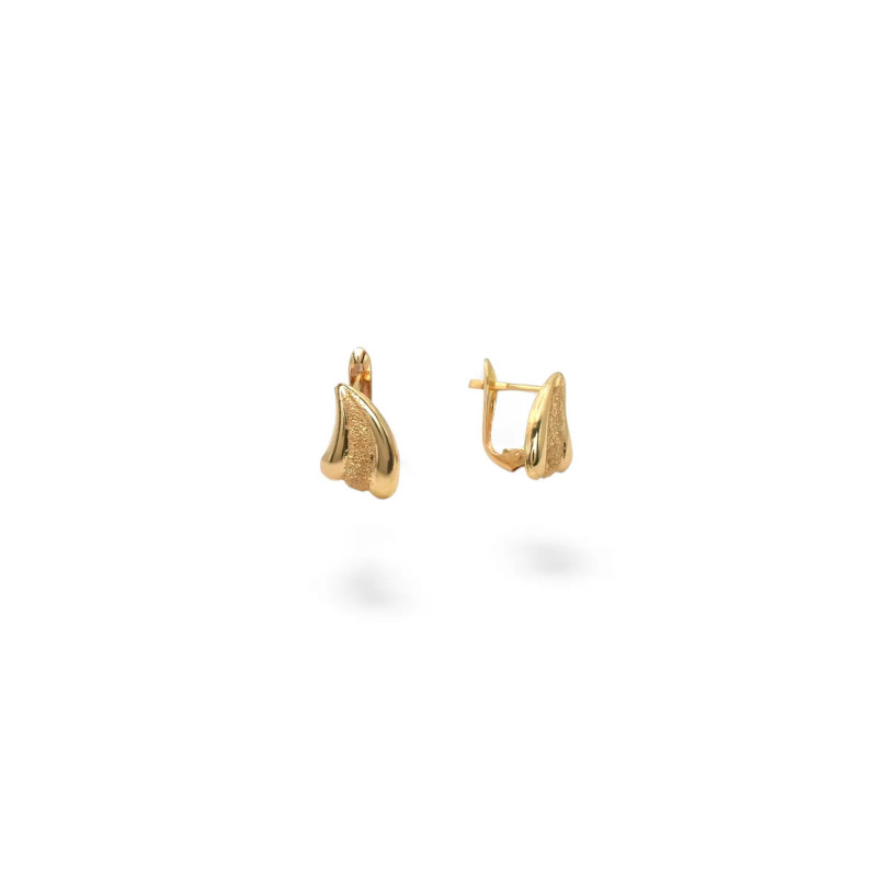 Orecchini Oro Giallo 18kt a Foglia Lucida e Satinata con Monachella 1,5 cm - 2,4 gr