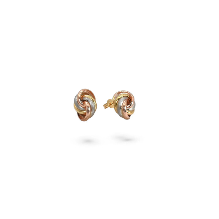 Orecchini a Lobo Nodo Tricolore Oro Giallo, Bianco e Rosa 18kt 1,5 cm - 3,3 gr
