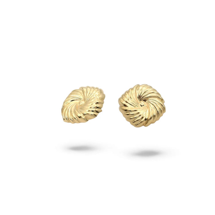 Orecchini a Lobo Oro Giallo 18kt Bottone a Vortice Ondulato 2 cm - 5,5 gr 2