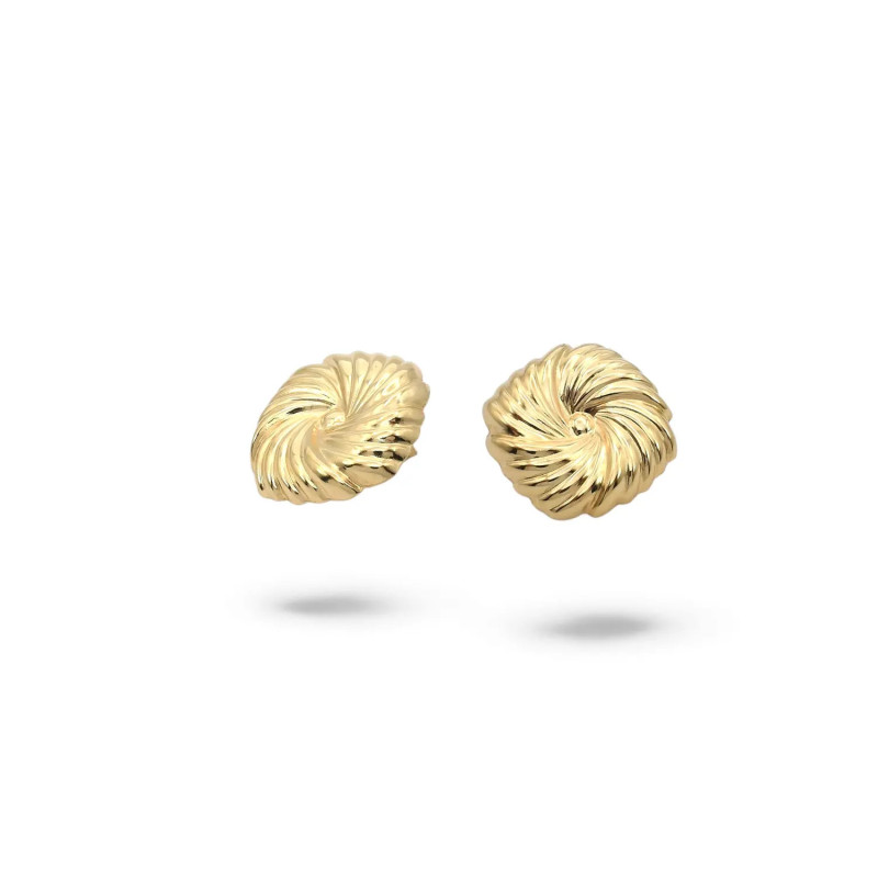 Orecchini a Lobo Oro Giallo 18kt Bottone a Vortice Ondulato 2 cm - 5,5 gr
