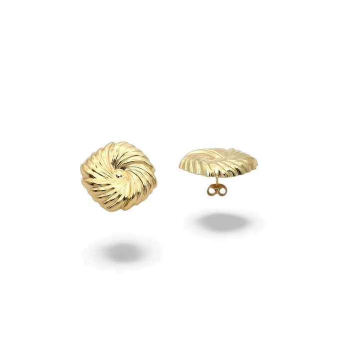 Orecchini a Lobo Oro Giallo 18kt Bottone a Vortice Ondulato 2 cm - 5,5 gr
