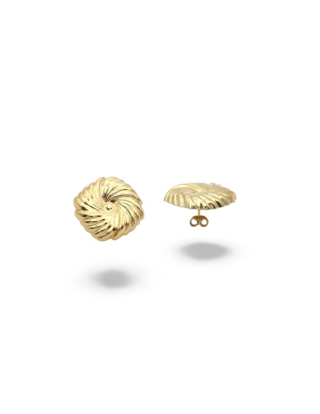 Orecchini a Lobo Oro Giallo 18kt Bottone a Vortice Ondulato 2 cm - 5,5 gr
