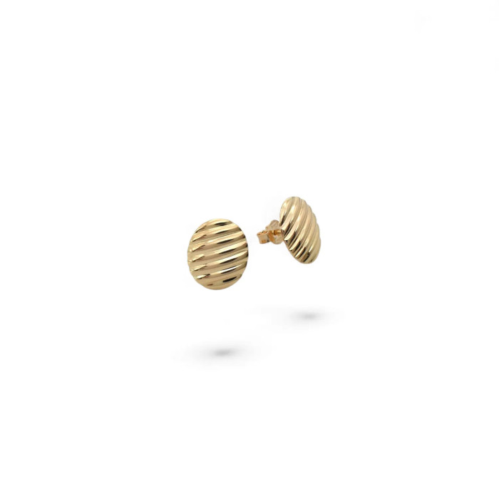Orecchini a Lobo Oro Giallo 18kt Ovale Bombato Scanalato 1,5 cm - 1,7 gr