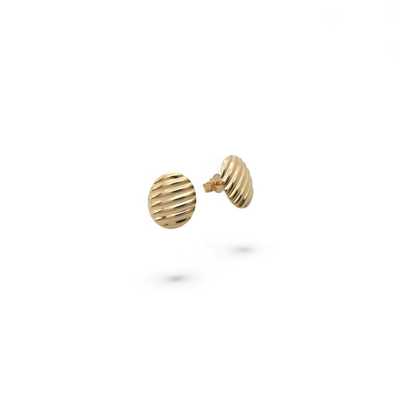 Ohrstecker aus 18-karätigem Gelbgold, oval, gewölbt und gerillt, 1,5 cm – 1,7 g