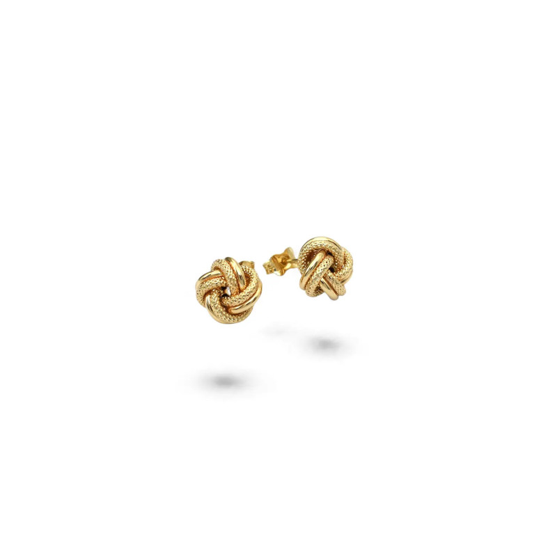 Ohrstecker aus 18-karätigem Gelbgold, geflochtener Knoten, poliert und godroniert, 1,0 cm – 2,6 g
