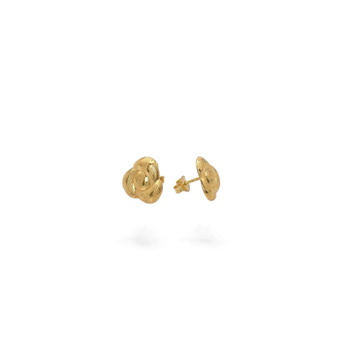 Pendientes de botón de oro amarillo de 18 quilates con forma de flor pulida y moleteada, 1,5 cm - 2,1 g