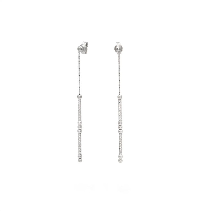 Pendientes colgantes de oro blanco de 18 quilates con cadena veneciana y barras moleteadas, 5 cm - 2 gr