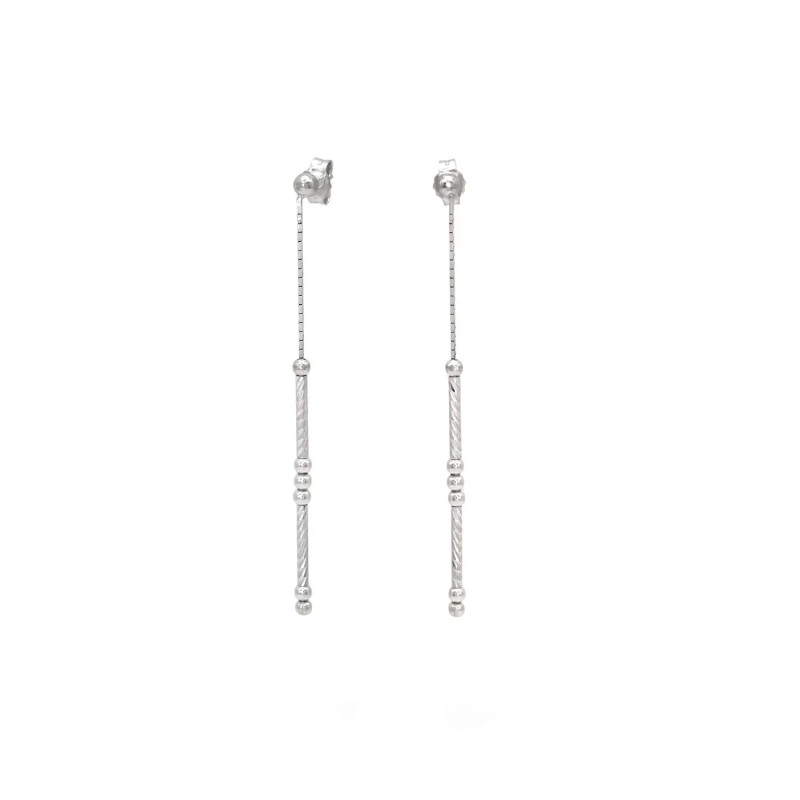 Pendientes colgantes de oro blanco de 18 quilates con cadena veneciana y barras moleteadas, 5 cm - 2 gr