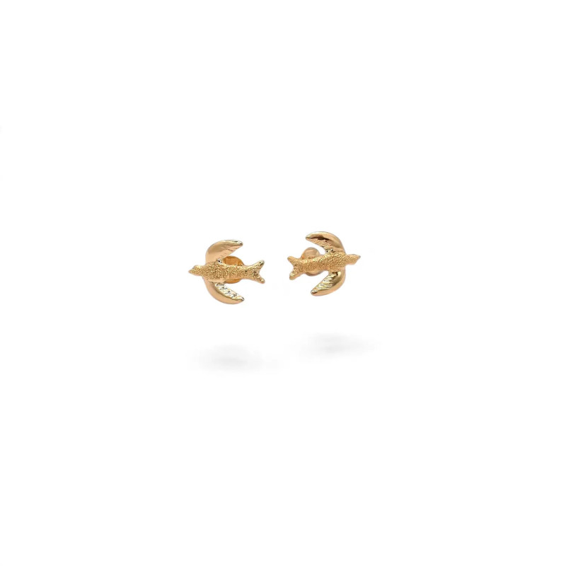 Ohrstecker aus 18-karätigem Gelbgold – Motiv: Schwalbe im Flug (poliert & diamantiert) – 1,5 cm – 1,7 g