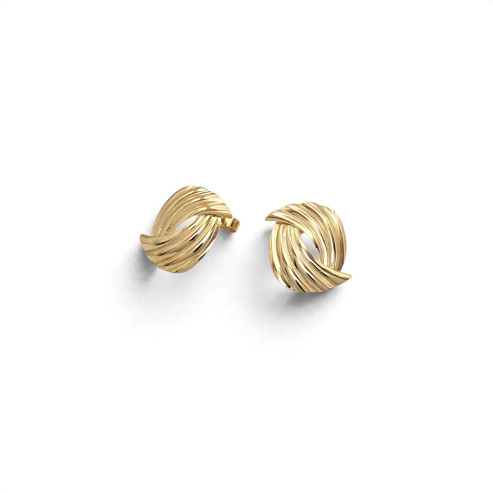 Pendientes de botón de oro amarillo de 18 quilates con nudo ondulado en forma de vórtice, pulidos, 2 cm - 2,5 g