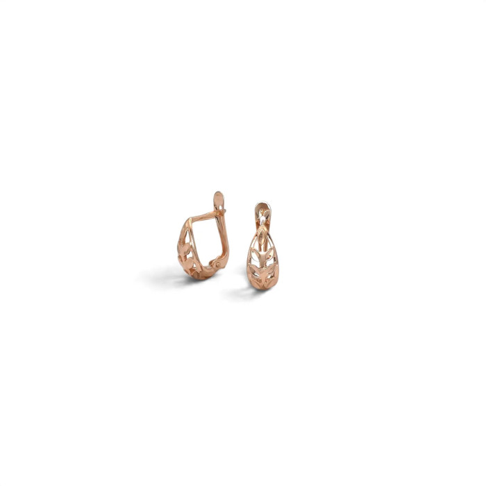 Pendientes Monachella de oro rosa de 18 quilates, colgante perforado con hojas brillantes, 1,5 cm - 2,7 g