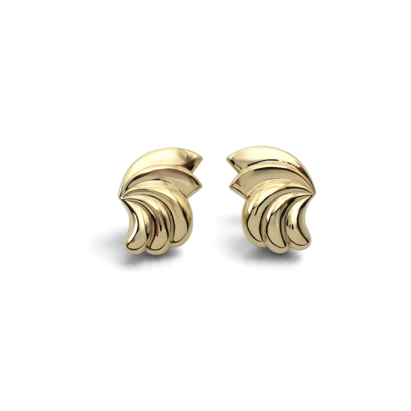 Orecchini a Lobo Oro Giallo 18kt Ventaglio Scultoreo Bombato Lucido 3 cm - 5 gr
