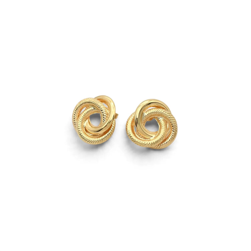 18kt Yellow Gold Stud Earrings – Polished and Textured Interwoven Hoops (2 cm) – 5.8g