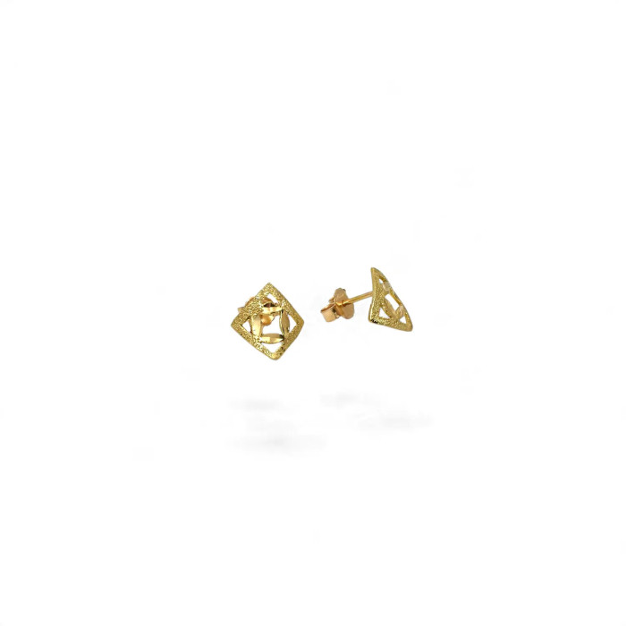Pendientes de botón en forma de rombo pulidos y tallados con diamante en oro amarillo de 18 quilates, 1 cm - 1,7 g