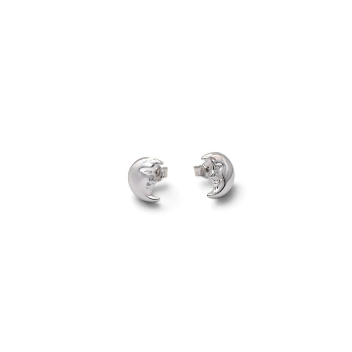 Orecchini a Lobo Oro Bianco 18kt Mezza Luna Lucida 1 cm - 0,90 gr
