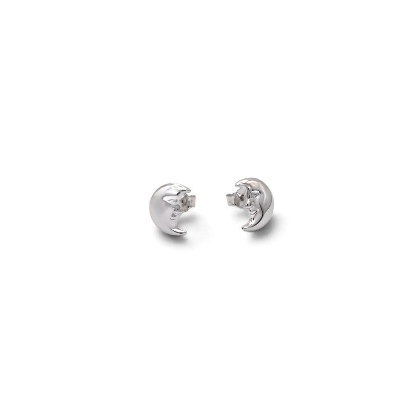 Orecchini a Lobo Oro Bianco 18kt Mezza Luna Lucida 1 cm - 0,90 gr
