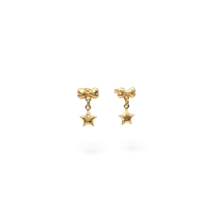 Hängeohrringe aus 18-karätigem Gelbgold – Schleife und gewölbter Stern, poliert, 1,5 cm – 2,2 g
