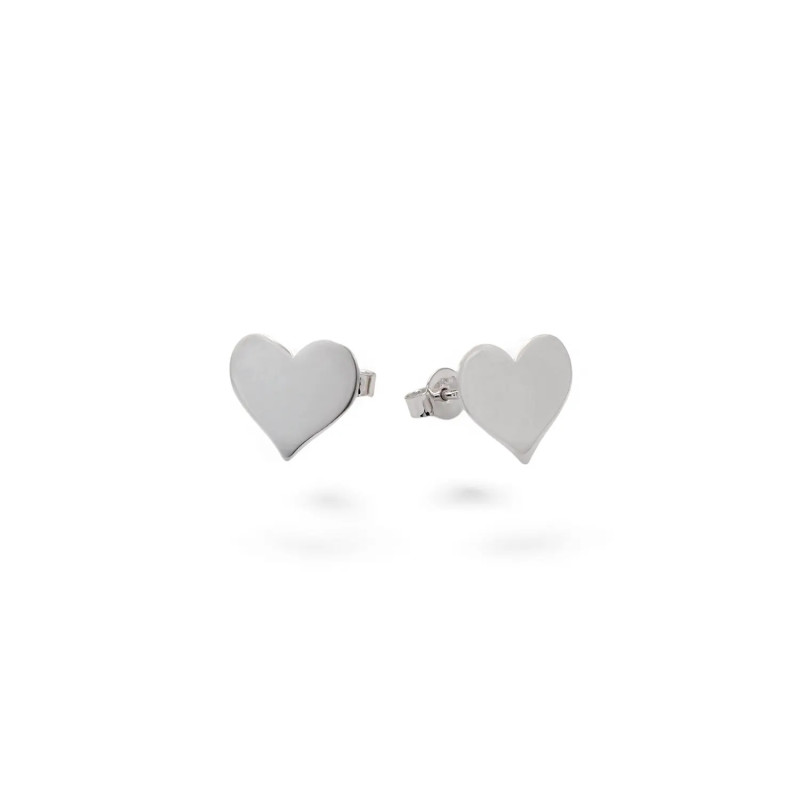 Orecchini a Lobo Oro Bianco 18kt Cuore Bombato Lucido 1 cm - 1,4 gr