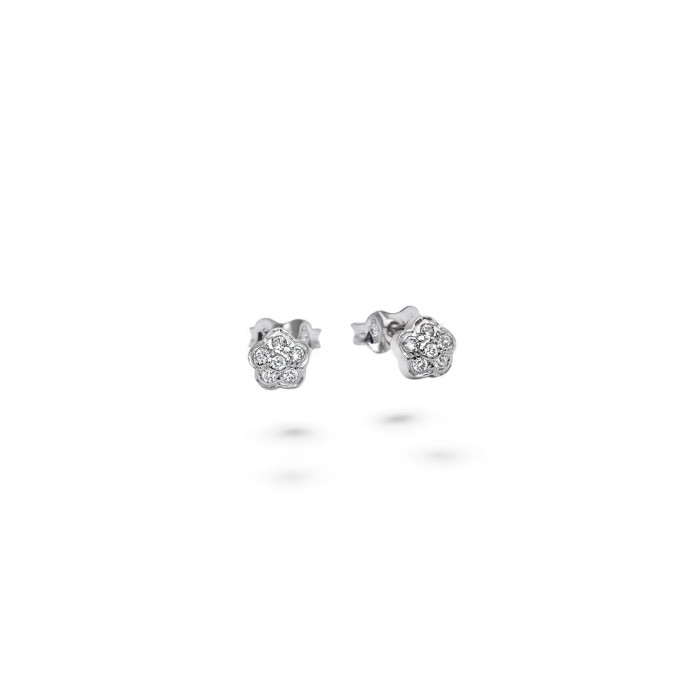 Orecchini a Lobo Oro Bianco 18kt Fiorellino con Zirconi Bianche 0,5 cm - 1,6 gr