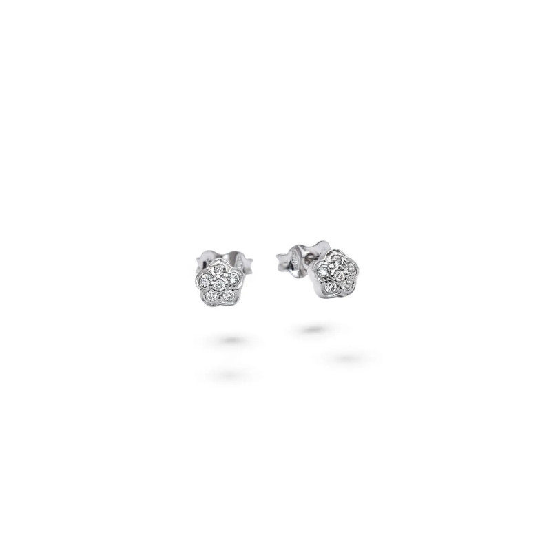 Pendientes de botón con forma de flor en oro blanco de 18 quilates con circonita blanca de 0,5 cm - 1,6 g