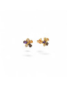 18kt Yellow Gold Flower Stud Earrings with multicolored stones, 1 cm - 2.8 g