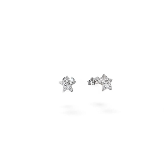 Orecchini a Lobo Oro Bianco 18kt Stella con Zirconi Bianchi 0,5 cm - 2 gr