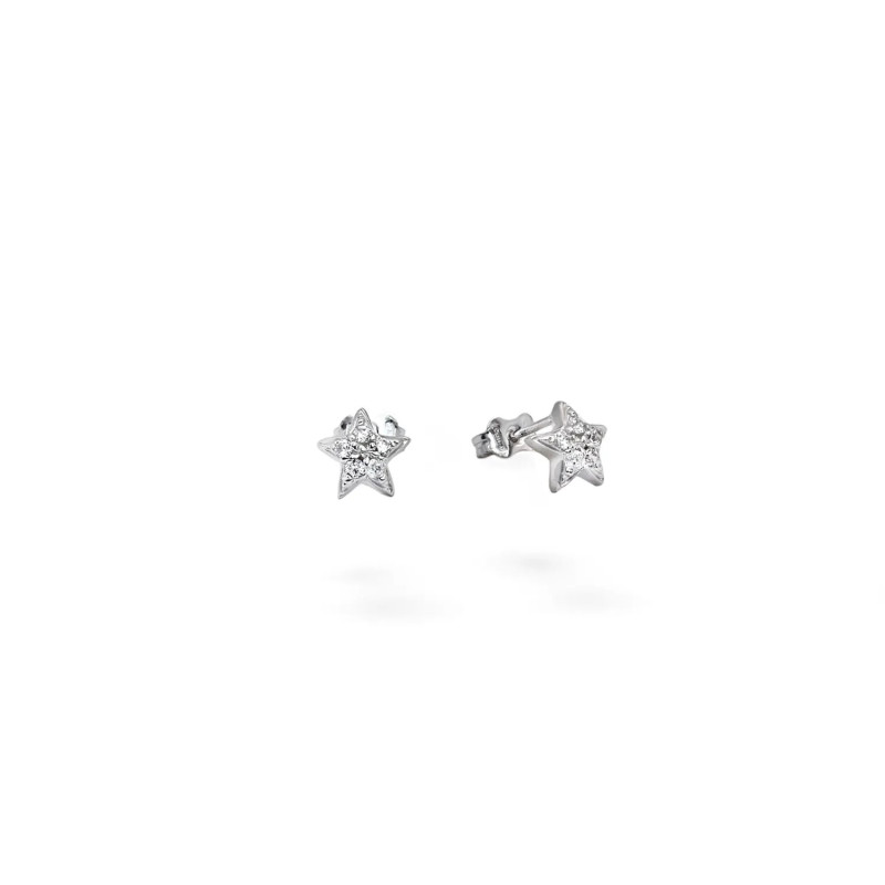 Orecchini a Lobo Oro Bianco 18kt Stella con Zirconi Bianchi 0,5 cm - 2 gr