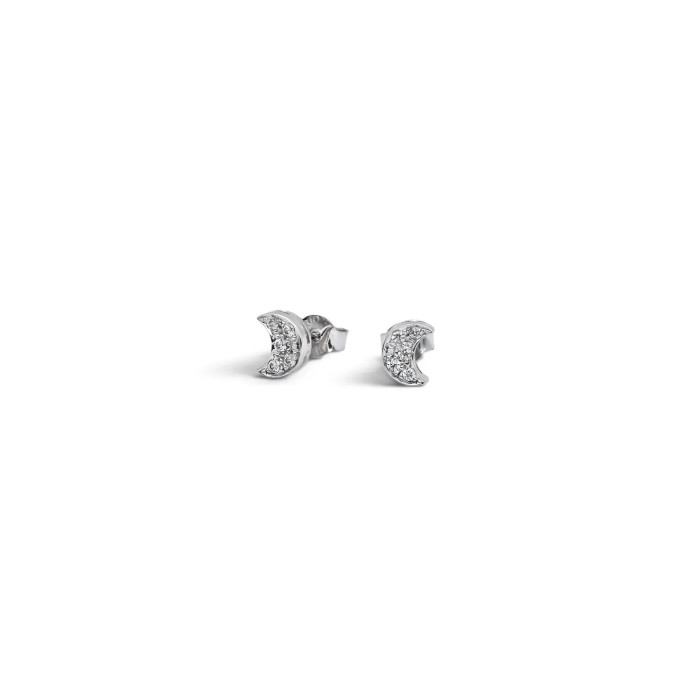 Ohrstecker aus 18-karätigem Weißgold in Halbmondform mit Pavé aus weißen Zirkonia, 0,70 cm – 1,8 g