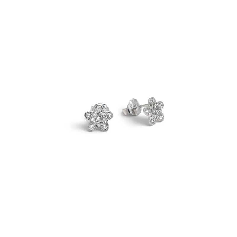 Ohrstecker aus 18-karätigem Weißgold, Stern-Design mit Pavé aus weißen Zirkonia, 0,7 cm – 1,2 g