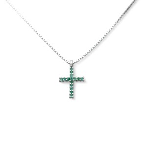 StellaMaris - 18kt white gold cross pendant with emeralds 2