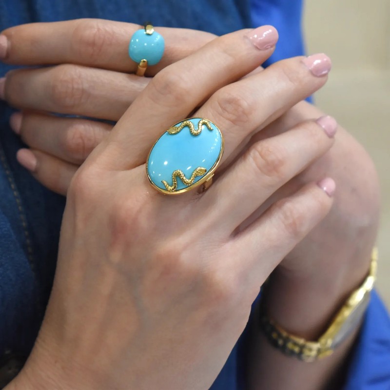 Stella Maris Ring - Natural Turquoise and 18kt Yellow Gold