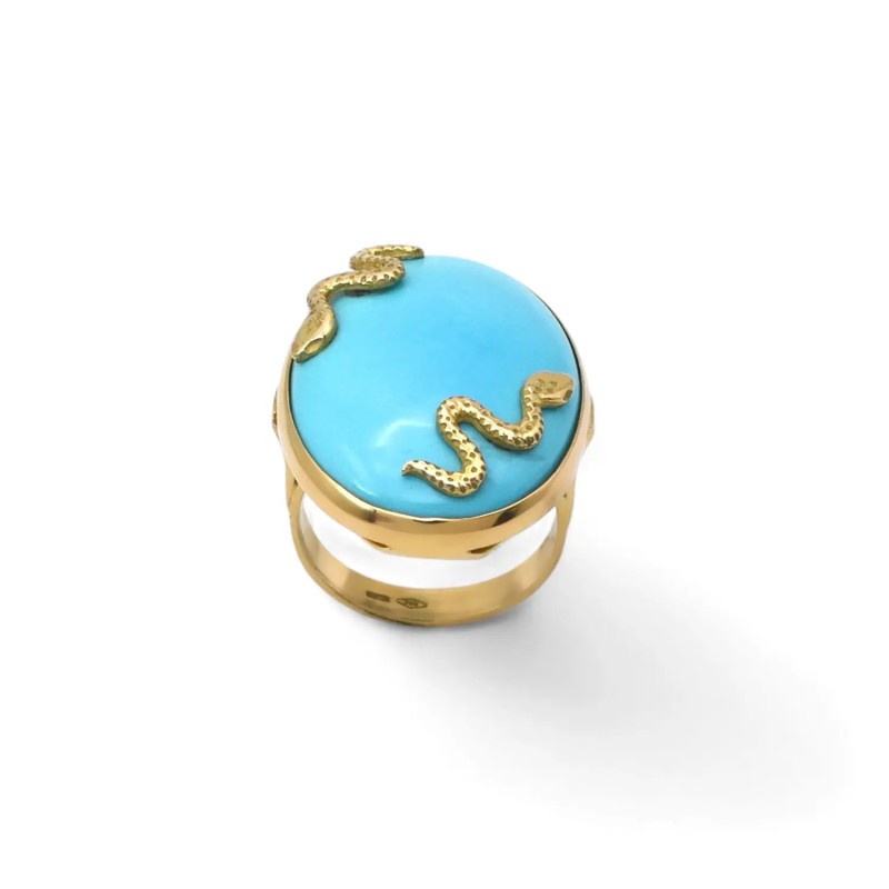 Anello Stella Maris - Turchese Naturale e Oro Giallo 18kt