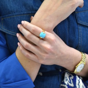 Stella Maris Ring - Cushion Natural Turquoise and 18kt Yellow Gold 2