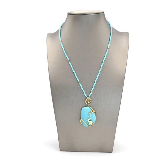Collana e ciondolo in turchese naturale e oro giallo 18kt