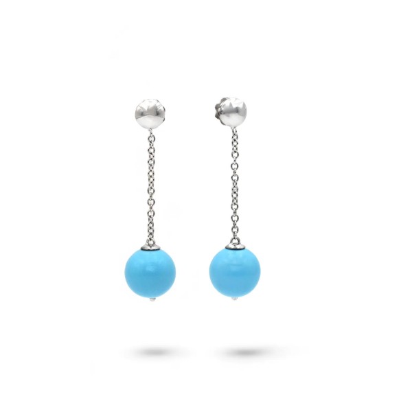 Spherical Turquoise and 18kt White Gold Drop Earrings