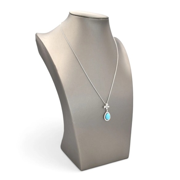 Collar Stella Maris - Oro blanco de 18 kt, diamantes y turquesa natural