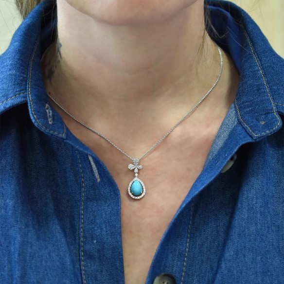 Stella Maris Necklace - 18kt White Gold, Diamonds and Natural Turquoise