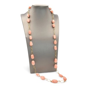 Collana Lunga Oro Giallo 18kt con Corallo Arancione