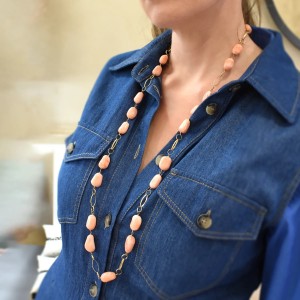 Collana Lunga Oro Giallo 18kt con Corallo Arancione 2